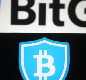 Smartphone displaying the BitGo Bitcoin shield logo with the company wordmark visible in the background.