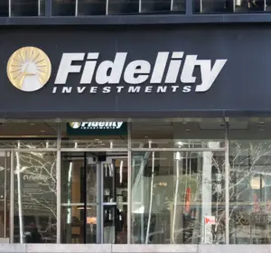 Fidelity Investments logo displayed above the entrance to an office building