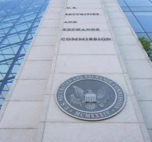 SEC seal and signage outside the U.S. Securities and Exchange Commission building